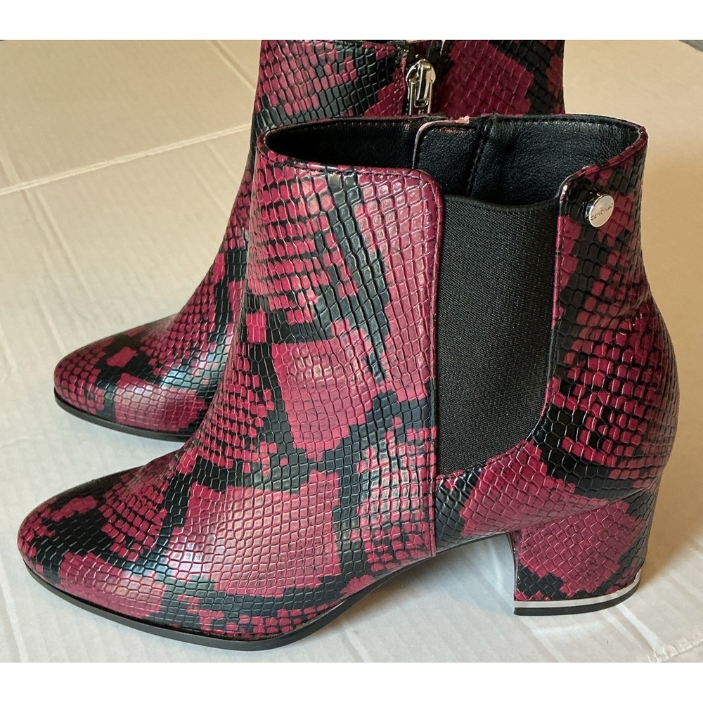 Calvin Klein Bootie Red/Black Fioranna Faux Mamba Snake Print Leather Size 7